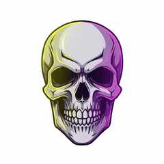 Obraz premium Skull art with yellow, purple shadows. Graphic image on white