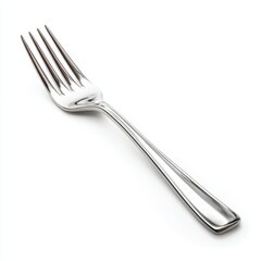 Shiny Stainless Steel Fork on White Background