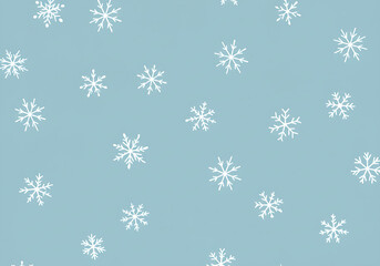 Seamless vector pattern of white snowflakes on a light blue background, clean and minimal, Christmas packaging style, flat design