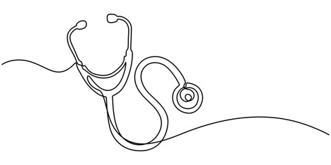 Continuous Line Drawing of Healthcare Icon. Hand Drawn Symbol Vector Illustration, continuous single drawn one line stethoscope freehand drawn picture silhouette, doctors day Continuous one line art.