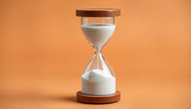 Hourglass timer measuring time on orange background