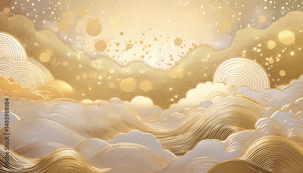 Poster luxury golden abstract wave and cloud background for elegant web design, branding, packaging, and up