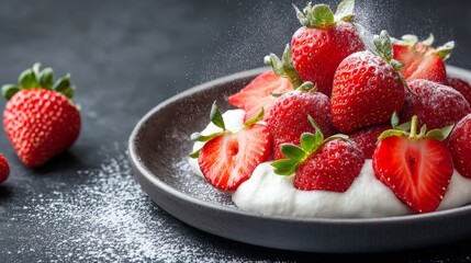 Refreshing strawberry drink dessert featuring red fruits on creamy base captured in a modern kitchen environment