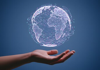 Digital earth floating in palm of hand