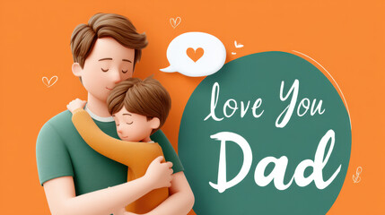 Father's Day A heartwarming 3D illustration of a dad embracing his son expressing unconditional love