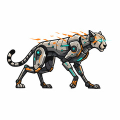 Animated futuristic robot panther with orange and blue glowing accents