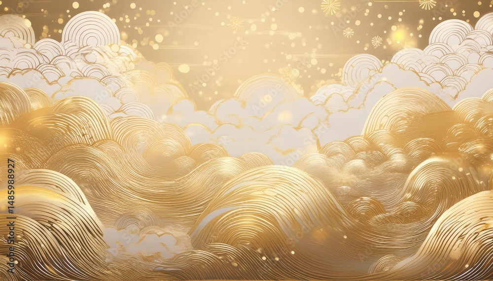 Poster luxury golden abstract wave and cloud background for elegant web design, branding, packaging, and up