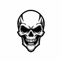 Fototapeta premium A menacing monochrome skull, shadowed and sharp, peers out from the stark white void