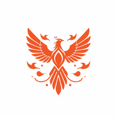 Obraz premium Striking orange phoenix with its wings spread majestically on a clean white backdrop