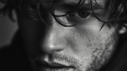 Moody portrait of mysterious man &ndash; Introspective close-up in chiaroscuro lighting evoking emotion and thought