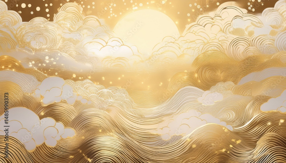 Poster luxury golden abstract wave and cloud background for elegant web design, branding, packaging, and up