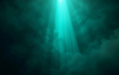 Fototapeta premium Subtle cyan beam passing through dark green haze, canvas backdrop
