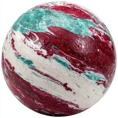 Decorative sphere with swirling marbled design.  Intricate patterns of teal, maroon, and cream colors create a visually captivating sphere