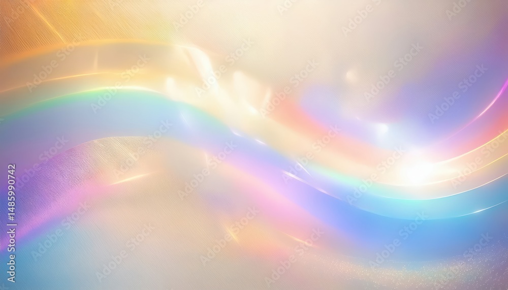 Fototapete ethereal light spectrum on soft translucent surface with abstract prismatic glow and flowing pastel hues, ideal for modern web design, luxury branding, or minimal print layout with copy space

