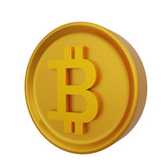 3d rendering of a  one gleaming gold bitcoin symbol.