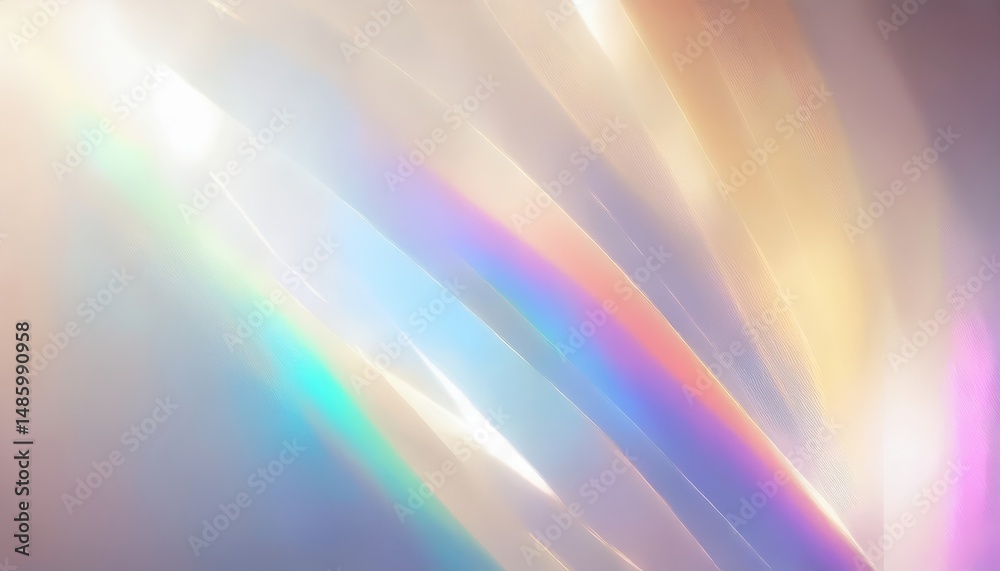 Aufkleber ethereal light spectrum on soft translucent surface with abstract prismatic glow and flowing pastel hues, ideal for modern web design, luxury branding, or minimal print layout with copy space

