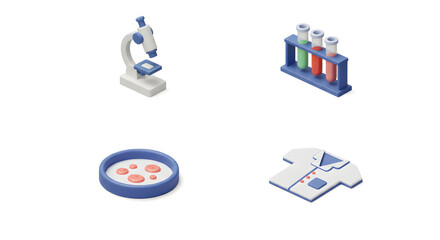Isometric Medical Equipment Still Life Featuring Microscope, Petri Dish and More