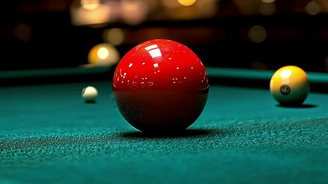 Red Billiard Ball on Green Felt Table