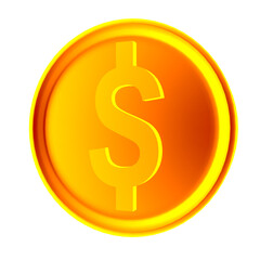 3d rendering of a gleaming golden coin with a dollar sign.