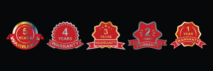 Warranty badge icon. Minimalist Vector warranty shield and badge label icon set. number of years 1, 2, 3, 4, 5. vector eps 10.