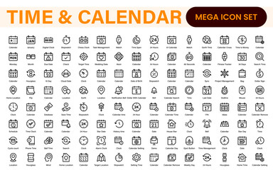 Time, clock and Calendar related line icon set. modern line icon illustration collection