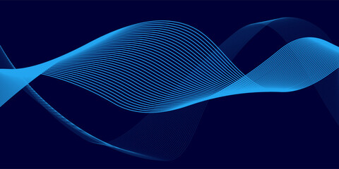 Flowing dark blue curve shape with soft gradient vector abstract background, relaxing and tranquil art, can illustrate health medical or sound of music.