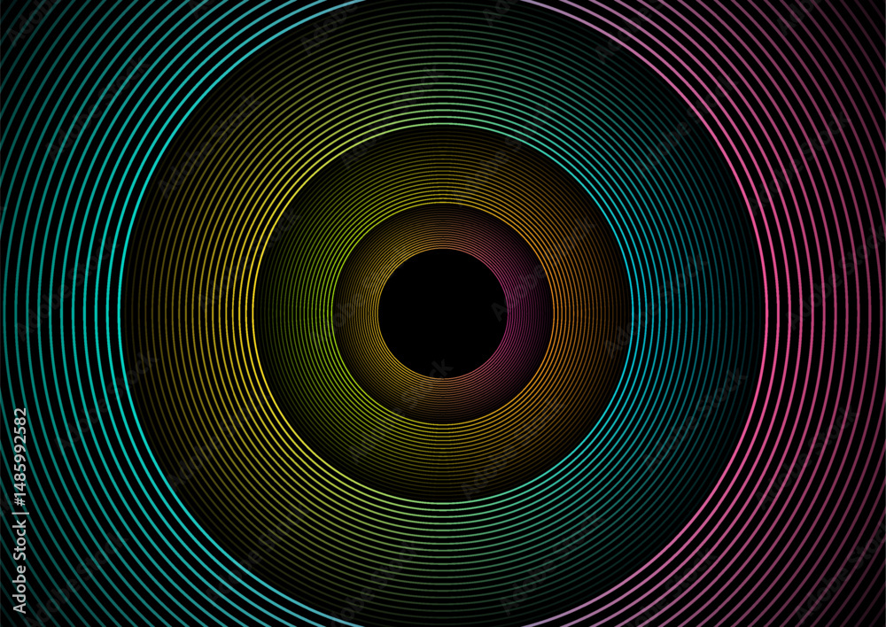Poster Bright shiny linear circles abstract futuristic tech background. Vector minimal geometric concentric design