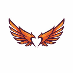 Fototapeta premium Illustrated orange wings unfold from below with a dark purple outline effect