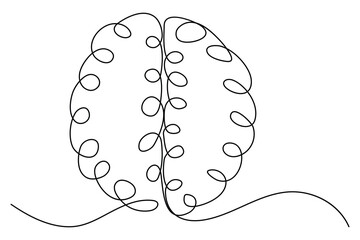 Continuous line drawing of brain white background vector illustration 
