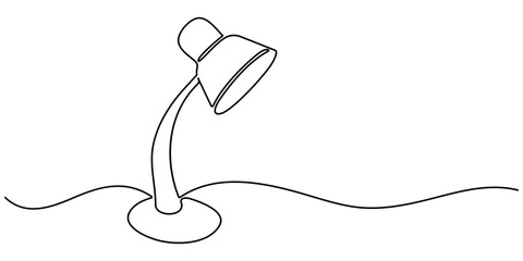 Obraz premium Continuous one line drawing. Lamp on the table. Vector illustration. Table stylish retro electric lamp. floor lamp . A simple line drawing of a desk lamp. One continuous drawing line. Editable outline
