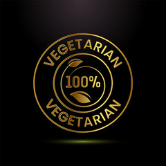 100 percent vegetarian icon design illustration, Vegan product label badge sign in gold color style