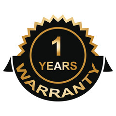 1 year warranty badge icon. Black rubber stamp with 1 year warranty concept