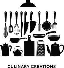 Flat Vector Kitchen Utensils and Appliances Set for Cooking and Recipe Projects