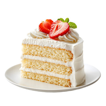 Moist Tres Leches Cake Slice on Transparent Background