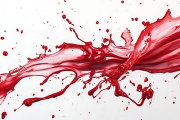 A dynamic splash of red paint exploding on a white background, creating intricate patterns of liquid.