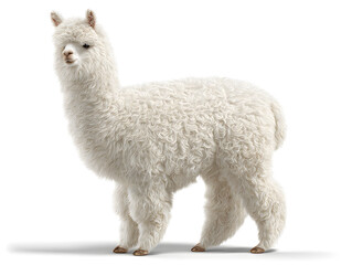 Fototapeta premium A fluffy white alpaca poses elegantly, showcasing its soft fur and calm demeanor in a neutral setting