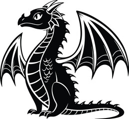 Fototapeta premium Dragon black silhouette vector, Simple silhouette Design vector icon with white background