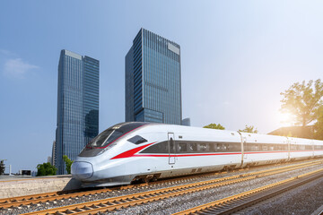 High-Speed Rail in Modern Cityscape