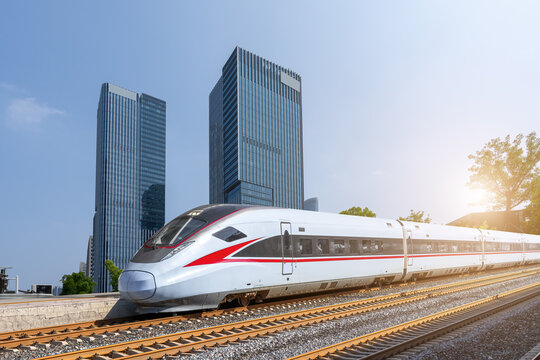 High-Speed Rail in Modern Cityscape