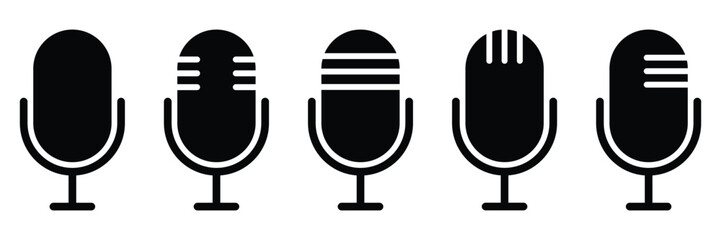 Microphone Icon Set – Vector Collection of Podcast, Karaoke, and Media Mics for Web and Mobile.