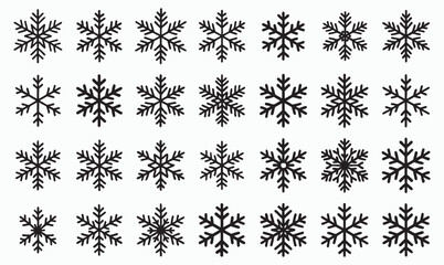 decorative snowflake silhouette set with various shapes in black on a white background