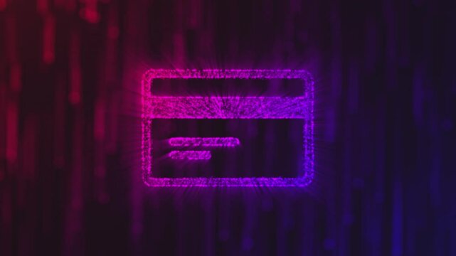 A neon-lit credit card icon against a digital background, perfect for financial themes.
