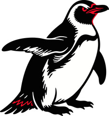 Dark Stylized Penguin with Glowing Red Eyes – Vector Art Illustration