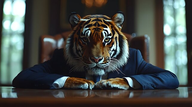 A confident tiger in a business suit ready for a meeting