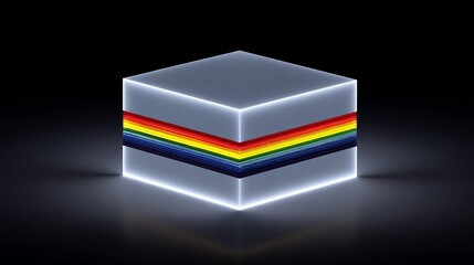 Neon Rainbow Cube Abstract 3D Art.
