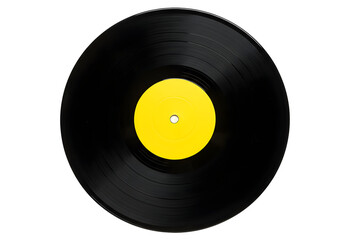 Fototapeta premium Vinyl Record with Yellow Label on Black Background Isolated Transparent