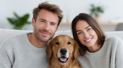 Happy Couple with Dog Celebrating Love and Friendship