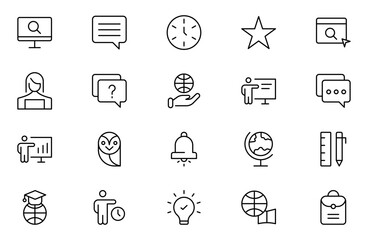 Fototapeta premium Education line icons set. Big UI icon set in a flat design. Thin outline icons pack. Thin line icons set of academic subjects and education. Outline symbol collection. Vector illustration.