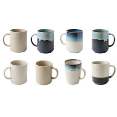 Shop ceramic coffee mugs set modern design stoneware tea cups for home and kitchen decor gifts collection on transparent background