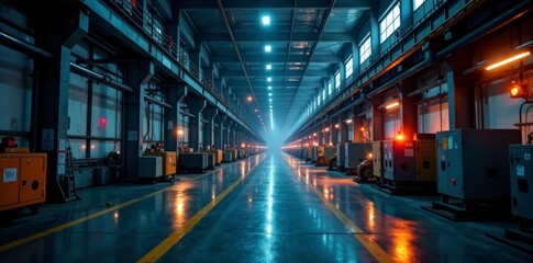 High-tech power source in industrial facility producing energy, industrial, science fiction, energy-generation